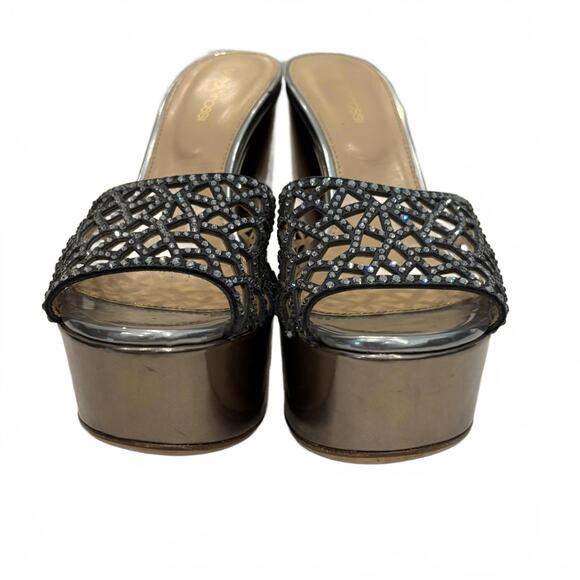 Sergio Rossi Swarovski Crystal Metallic Wedge Mules Silver/Black 39.5 Italy - Picture 3 of 8